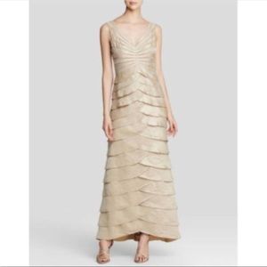 NWT Xscape Formal Layered Sleeveless A Line Tulip Maxi Gown Sand Size 8